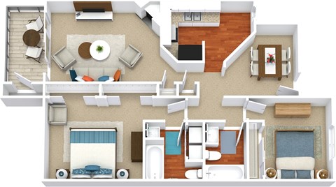 Floor plan for 2 beds, 2 baths, 1189 sqft